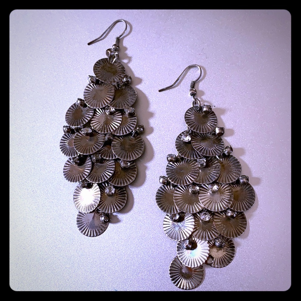 Silver bling dangle earrings